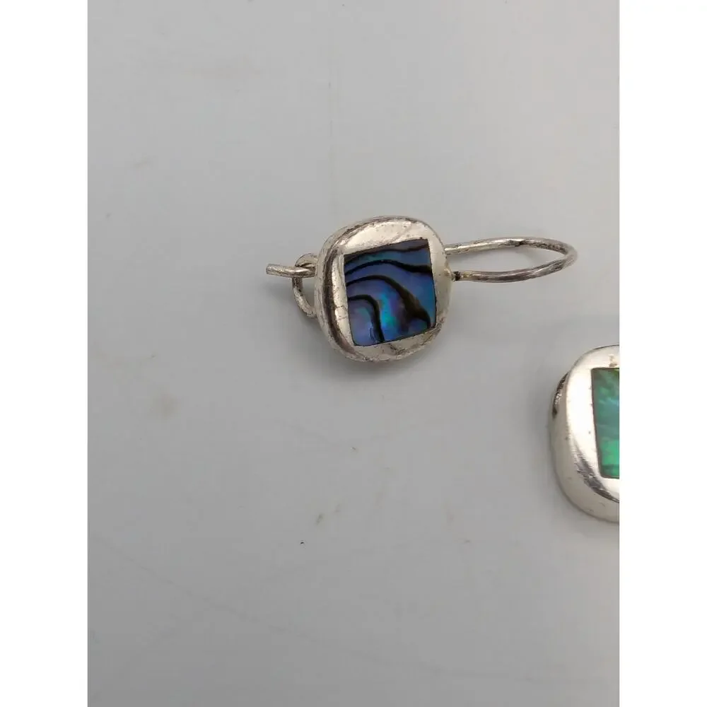 Vintage Sterling Silver Abalone Square Shaped Earring & Pendant Set